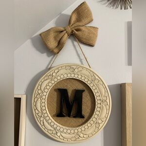 Decorative Wall Hanging Letter M with Burlap Bow